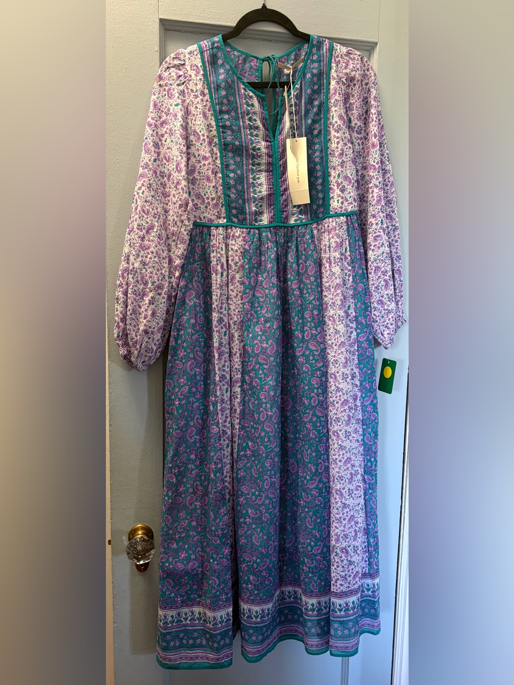 Nwt Anthropologie Long Sleeve Teal And Lavender Floral Maxi Dress